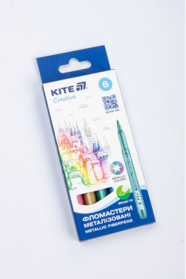 Фломастери-пензлики 6 шт, металізовані, KITE